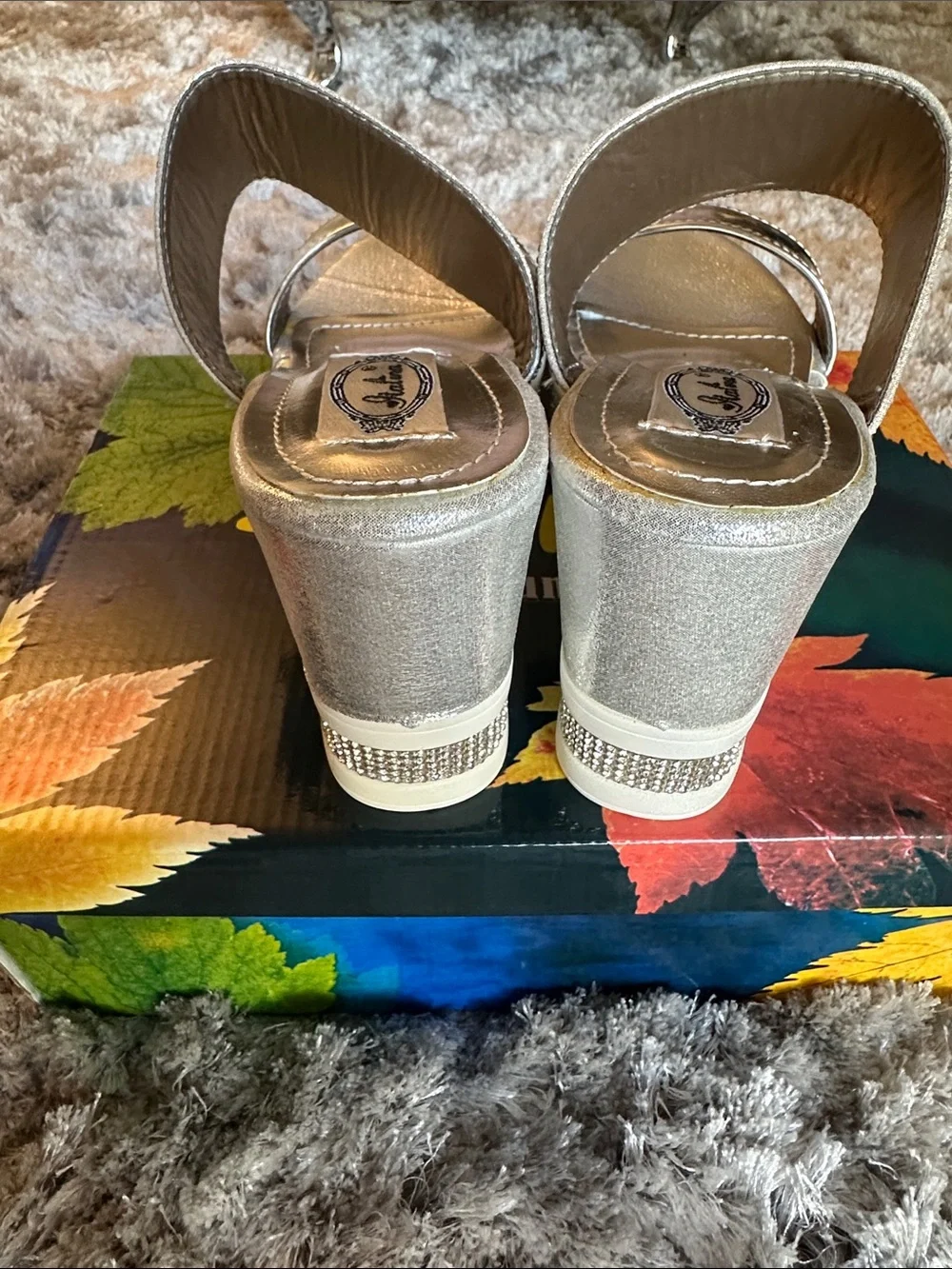 Italina Silver Crystal Rhinestone Wedge Sandals Size 8 NIB